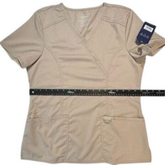 Cherokee Revolution Modern Classic Scrub‎ Top Women Small Khaki Medical NEW - Picture 9 of 11